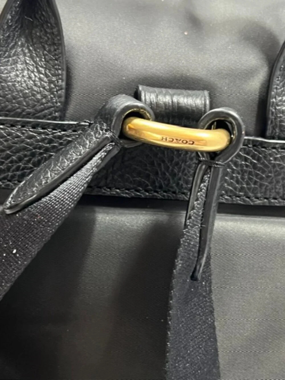 COACH Legacy Nylon and Leather Large Backpack Black w/drawstring & flap closure